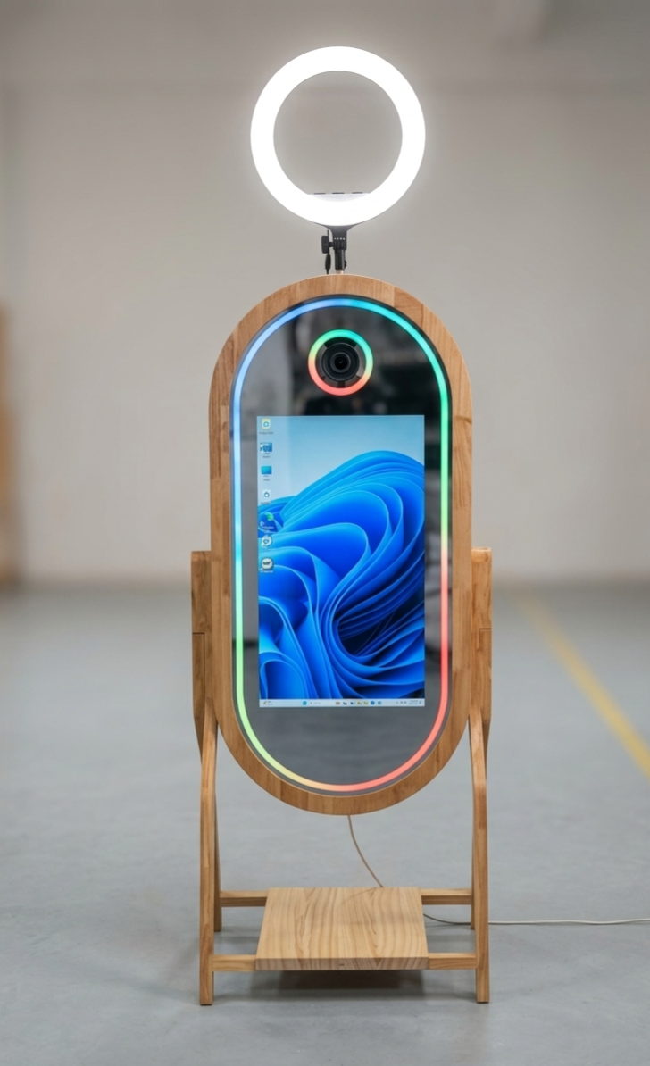 Oval Mirror, 50 Zoll in Echtholz